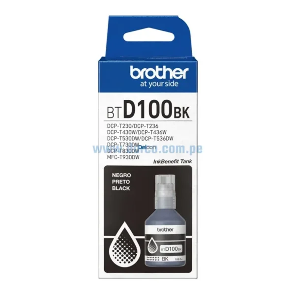 Tinta Brother BTD100BK DCP-T230 / DCP-T430W / DCP-T530DW / DCP-T730DW / MFC-T930DW Negro 108.0ml